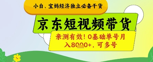 小白宝妈经济独立必备干货，京东短视频带货，亲测有效!0基础单号月入8k+，可多号【揭秘】-项才网课-资源网-最新项目分享网